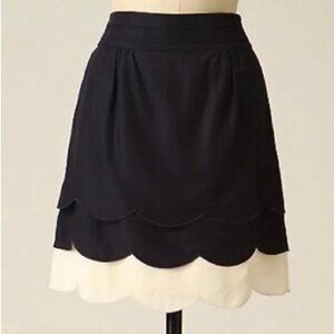Anthropologie Floreat Scalloped Clouds Skirt navy cream mini skirt 6